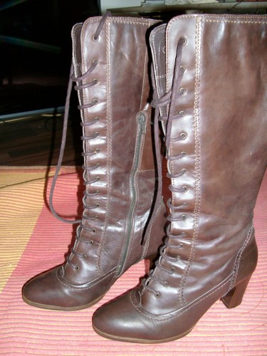 Kniehohe schnür stiefel braun - schnür-stiefel,